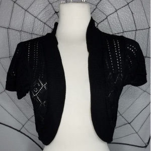 Lacy Black Cropped Short-Sleeved Cardigan